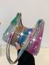 Allover Rhinestone Shoulder Bag, Fashion Large Capacity Purse, Women's Glitter Zipper Handbag