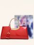 Neon Red Top Handle Bag With Bag Charm