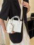 Letter Print Square Bag White Fashionable With Coin Purse For Daily