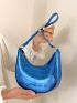 Neon Blue Crocodile Embossed Hobo Bag