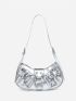 Crocodile Embossed Studded Decor Ruched Bag