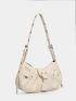 Studded Decor Ruched Detail Hobo Bag