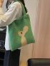 Cartoon Rabbit Pattern Crochet Bag Green Durable Shoulder Tote Bag For Women