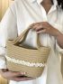 Mini Contrast Lace Double Handle Crochet Bag