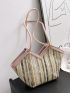 Striped Pattern Straw Bag Small For Beach Vacation Travel