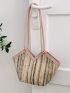 Striped Pattern Straw Bag Small For Beach Vacation Travel