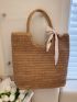 Bow Decor Straw Bag Large Capacity Shoulder Tote Bag For Vacation