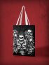 Goth Skull & Floral Pattern Shopper Bag