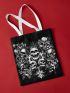 Goth Skull & Floral Pattern Shopper Bag