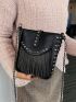 Mini Studded & Fringe Decor Bucket Bag