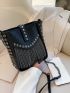 Mini Studded & Fringe Decor Bucket Bag