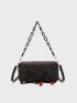 Litchi Embossed Chain Decor Flap Square Bag