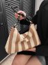 Striped Pattern Straw Bag Large Capacity Vacation For Summer