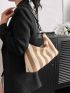 Striped Pattern Straw Bag Large Capacity Vacation For Summer