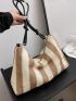 Striped Pattern Straw Bag Large Capacity Vacation For Summer