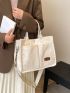 Letter Patch Decor Corduroy Shopper Bag