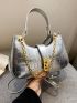 Metallic Crocodile Embossed Chain Decor Hobo Bag