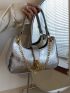 Metallic Crocodile Embossed Chain Decor Hobo Bag