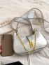 Metallic Crocodile Embossed Chain Decor Hobo Bag