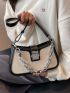 Two Tone Buckle Decor Baguette Bag