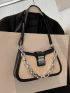 Two Tone Buckle Decor Baguette Bag