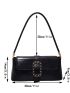 Crocodile Embossed Buckle Decor Baguette Bag