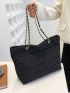 Quilted Detail Chain Shoulder Tote Bag