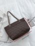 Quilted Detail Chain Shoulder Tote Bag