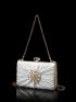 Mini Rhinestone Decor Ruched Detail Box Bag