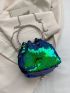 Mini Sequin Decor Top Handle Bucket Bag for Party, Clear Bag