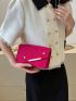 Neon Pink Snakeskin Embossed Metal Decor Flap Chain Square Bag