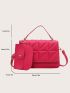 Neon-Pink Square Bag Quilted Flap With Coin Purse