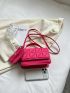 Neon-Pink Square Bag Quilted Flap With Coin Purse