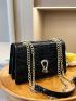 Crocodile Embossed Flap Chain Square Bag