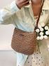 Letter Patch Decor Straw Bag