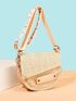 Mini Letter Patch & Chain Decor Flap Saddle Bag