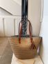 Tassel Decor Contrast Binding Straw Bag Beach Bag