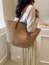 Tassel Decor Contrast Binding Straw Bag Beach Bag