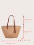 Tassel Decor Contrast Binding Straw Bag Beach Bag