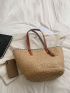 Tassel Decor Contrast Binding Straw Bag Beach Bag