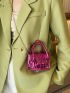 Mini Neon Pink Crocodile Embossed Flap Chain Square Bag