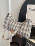 Plaid Pattern Baguette Bag