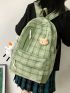 Plaid Pattern Functional Backpack With Bag Charm