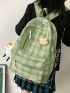 Plaid Pattern Functional Backpack With Bag Charm