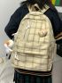 Plaid Pattern Functional Backpack With Bag Charm