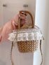 Mini Ruffle Trim Drawstring Design Straw Bag