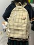 Plaid Pattern Functional Backpack With Bag Charm