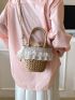 Mini Ruffle Trim Drawstring Design Straw Bag