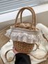 Mini Ruffle Trim Drawstring Design Straw Bag