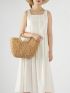 Minimalist Ring Strap Straw Bag Large Capacity Top Handle Bag For Vacation